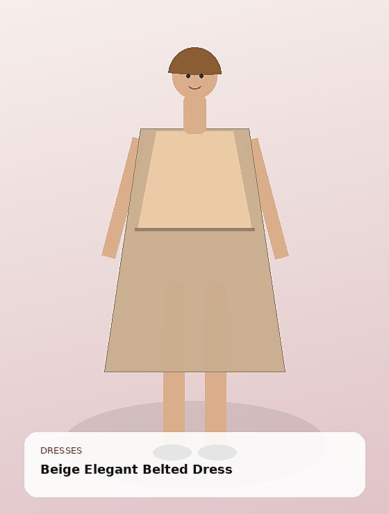 Beige Elegant Belted Dress