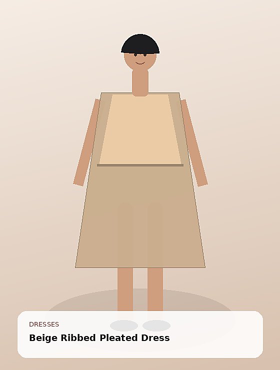 Beige Ribbed Pleated Dress