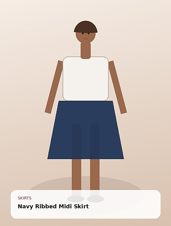 Navy Ribbed Midi Skirt